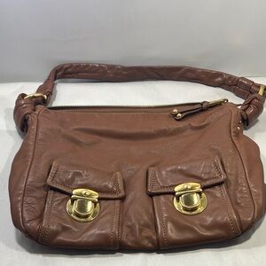 Marc Jacobs Brown Leather Shoulder Bag with Gold Hardware
